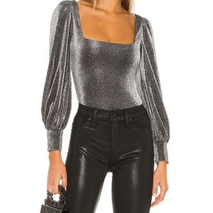 Privacy Please / Revolve - Jasmine Bodysuit in Metallic Silver | XS